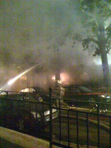Building on fire (Montreal, Quebec, Street Visitation corner Sherbrook)