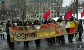 Manifestation en solidarité pour protéger les chutes et îles Akikodjiwan contre le méga-projet immobilier «Zibi» et les ambitions d'Hydro Ottawa.