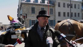 Anti-calèche activists gathered in Montreal to denounce what they call a cruel business